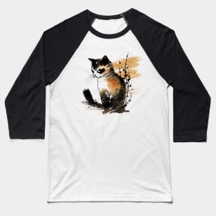 Neko Sumie-e cat art Baseball T-Shirt